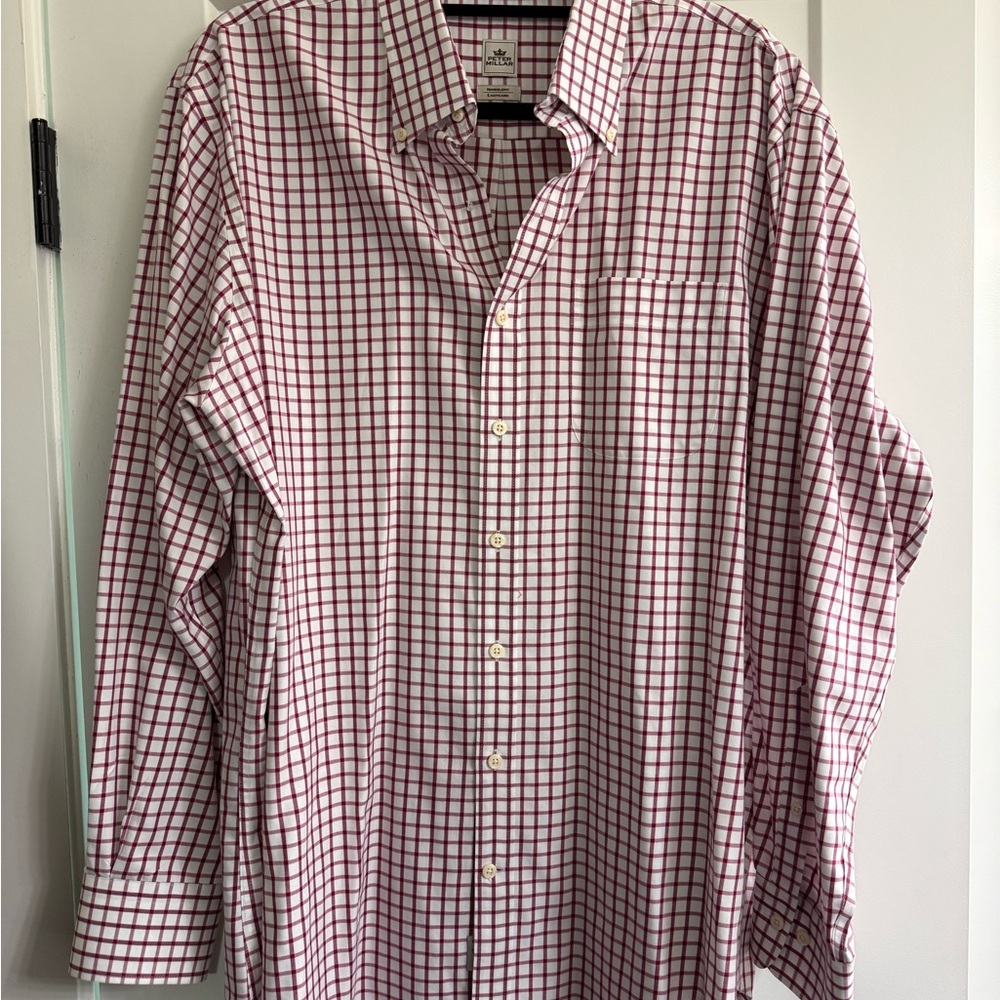 Peter Millar Red and White Checkered Shirt